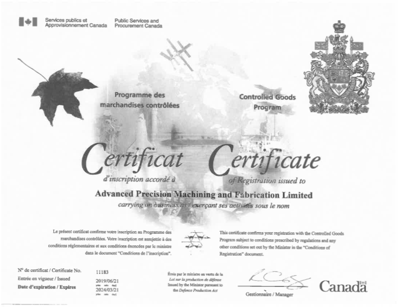 Controlled Good Registered (ITAR)